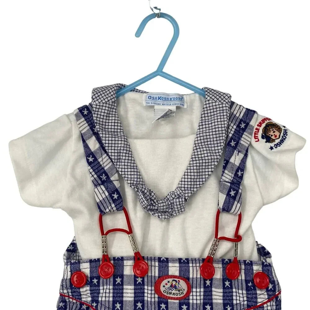 Vintage OshKosh B'Gosh 6-9 mos Vestbak Little Skipper Jumpsuit Red White‎ Blue